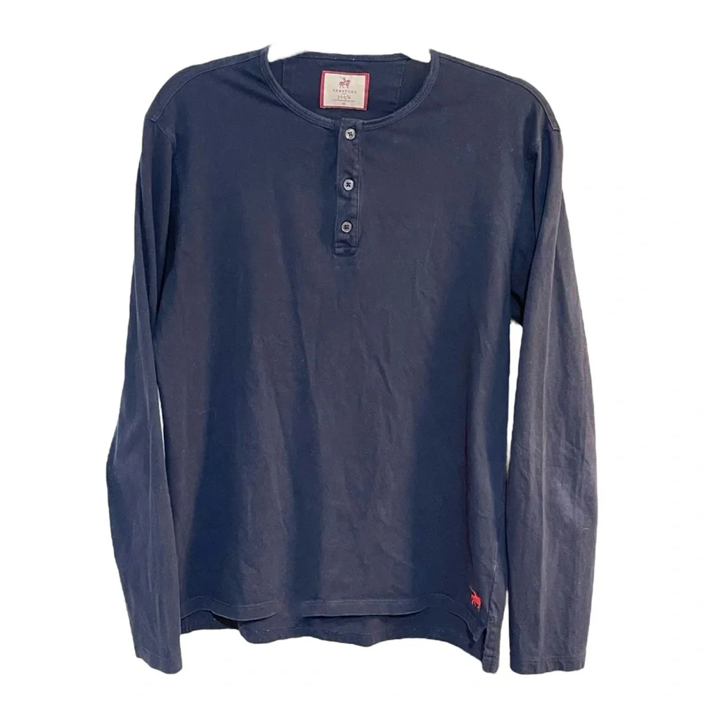 ARMATURA Henley Shirt Men’s Navy Blue Long Sleeved Size Medium - Picture 1 of 5